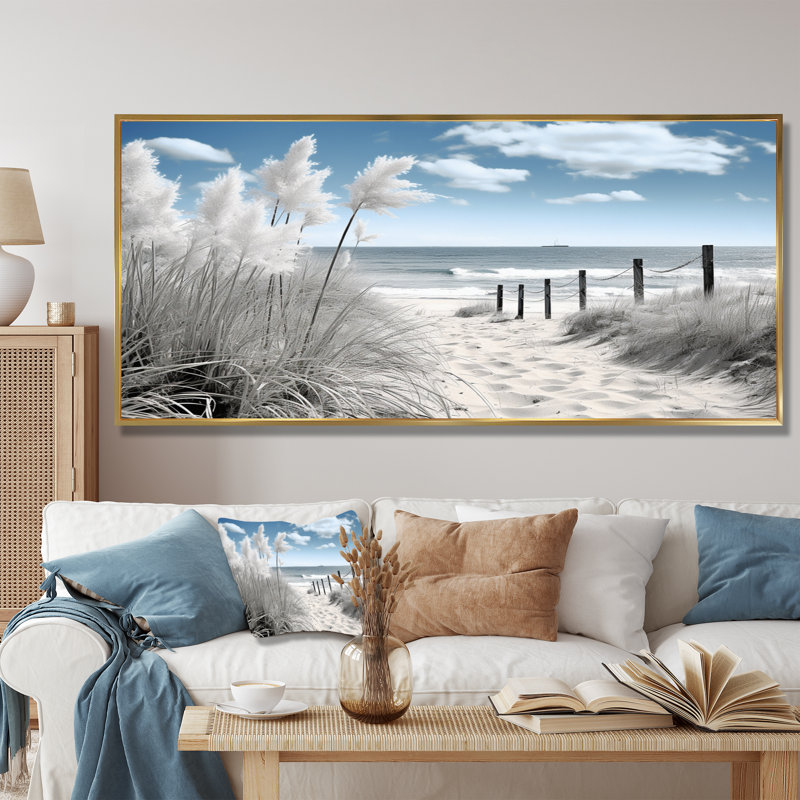 Beach Seascape Dreams Path II - Print, Floater Framed Print, 28" H x 60" W, Black