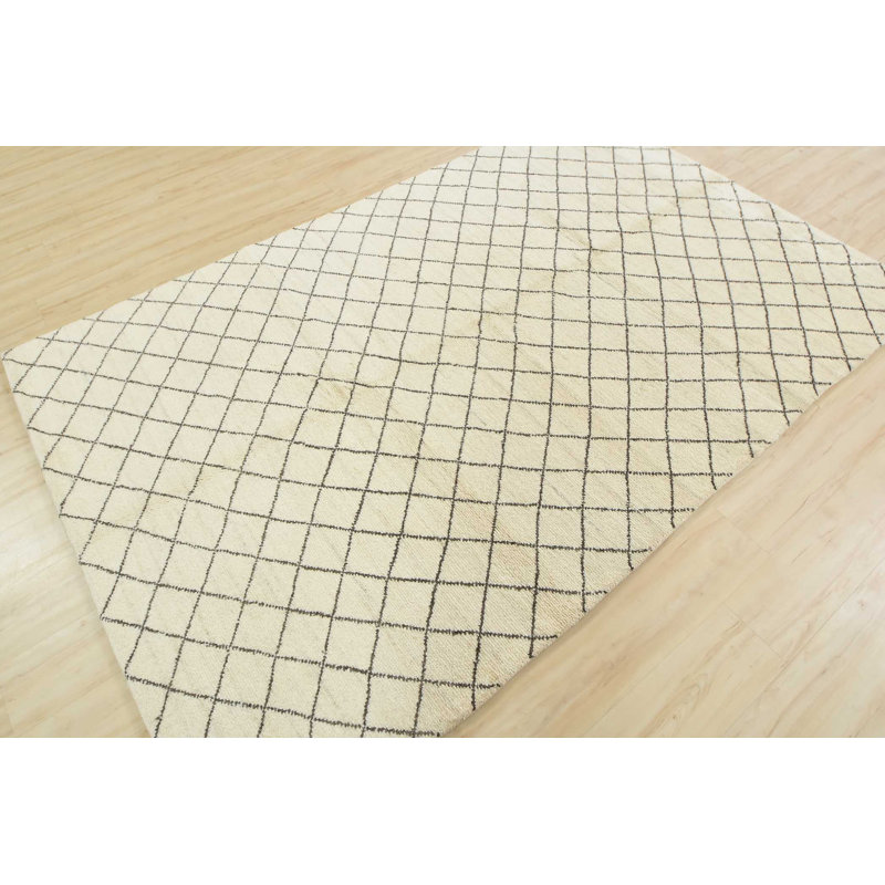 Tapis marocain en laine noué à la main en blanc