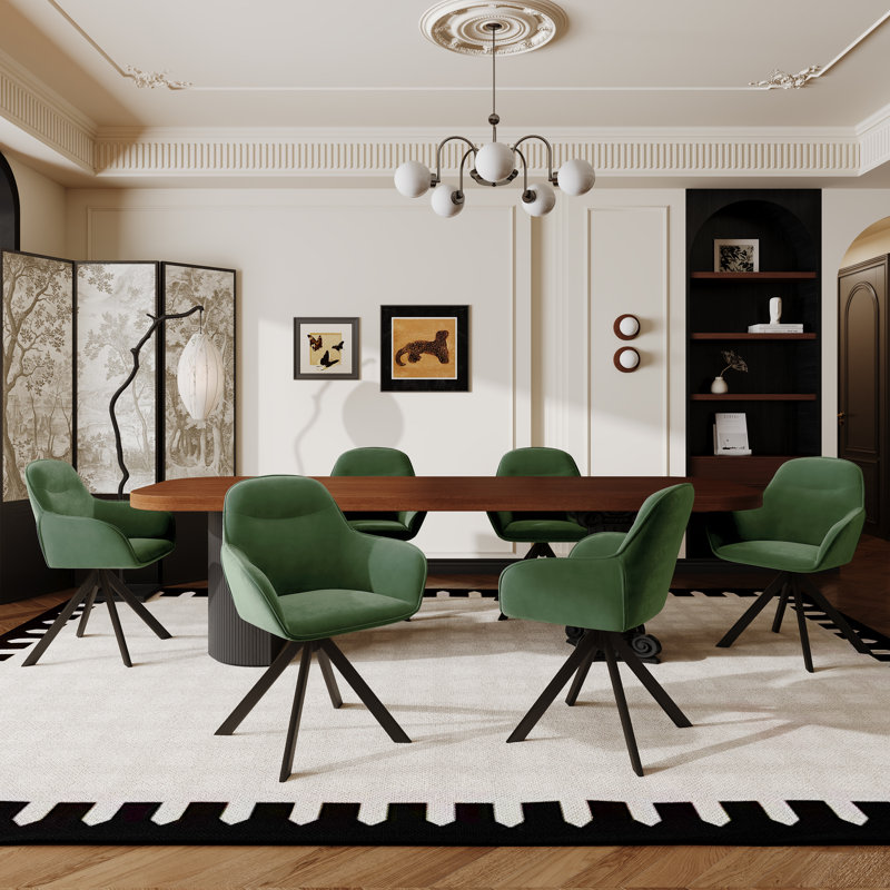 48.5cm H Swivel Upholstered Dining Chairs- Ergonomic Back, Green Velvet