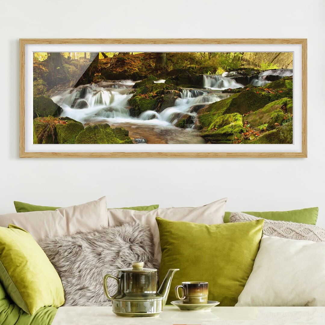 Gerahmtes Poster Waterfall Autumnal Forest