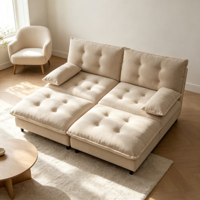 Canapé modulaire moderne avec 2 repose-pieds, siège profond en chenille 2 places, coussin en treillis confortable, canapé-lit pour salon et appartement
