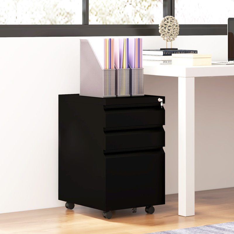 37cm Wide 3 -Drawer Mobile Steel File Cabinet, Black