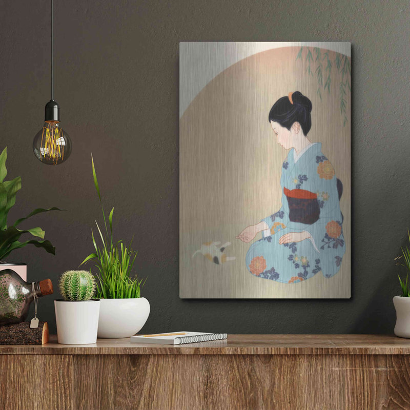 "Chat et femme" par Sai Tamiya, H 16 po x l 12 po