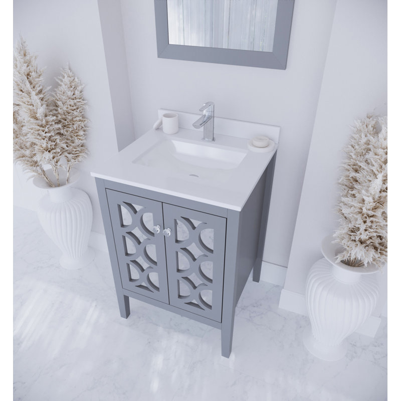 Caballero 24'' Single Bathroom Vanity with Solid Surface Top, Gray, White Quartz