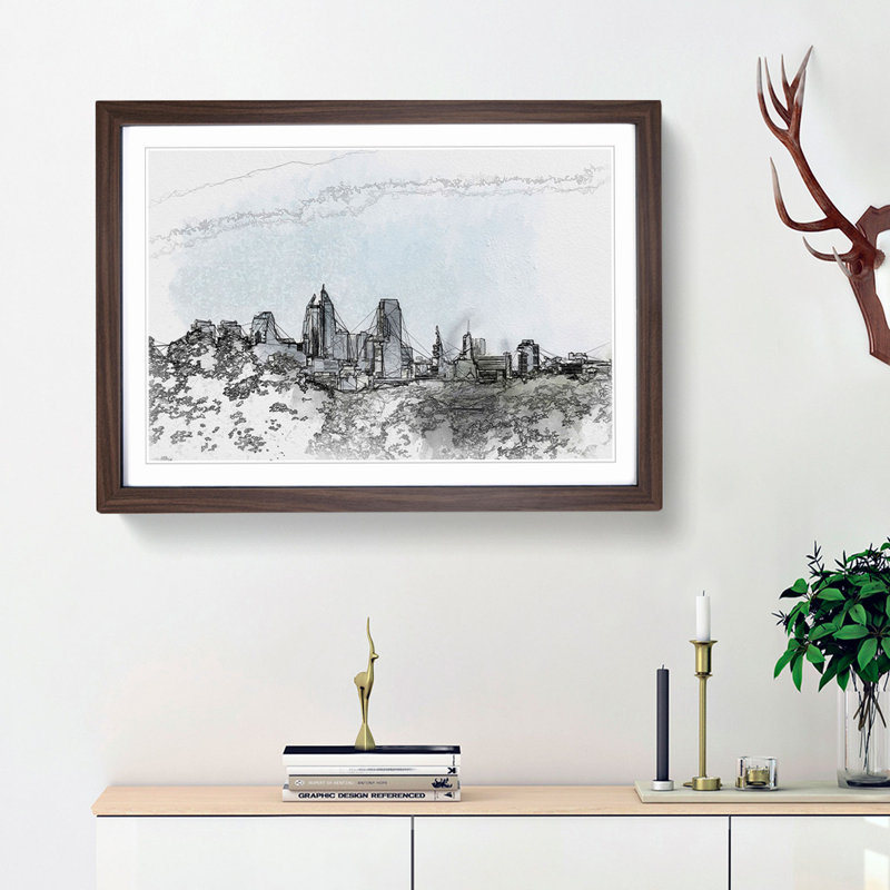 Philadelphia Skyline - Picture Frame Graphic Art Print, Walnut Framed, 27cm H x 36cm W x 2cm D