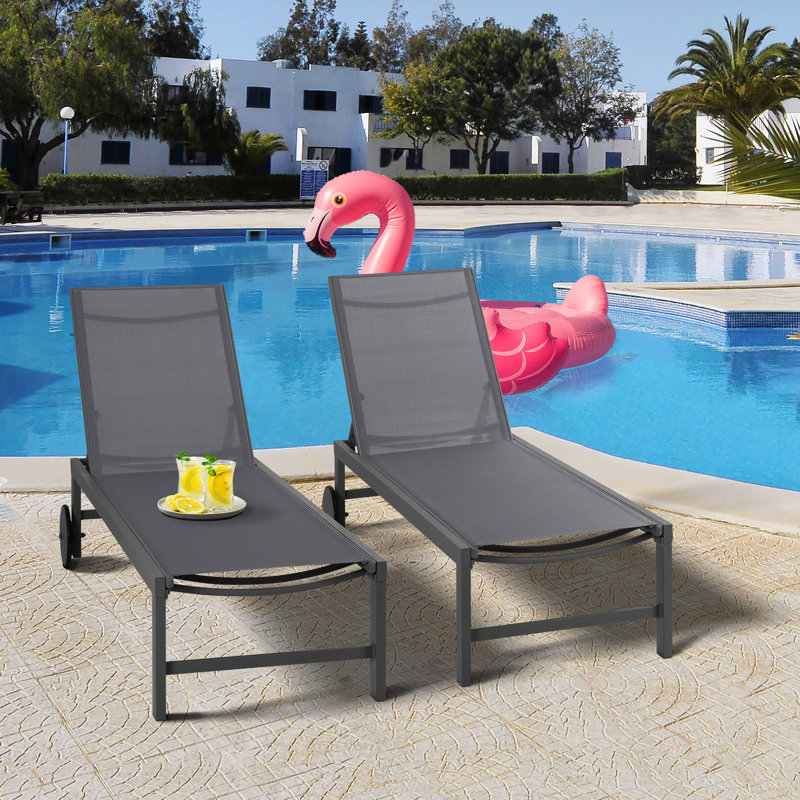 Arlenne Outdoor Rust-Resistant Metal Chaise Lounge Set, Black, Dark Gray