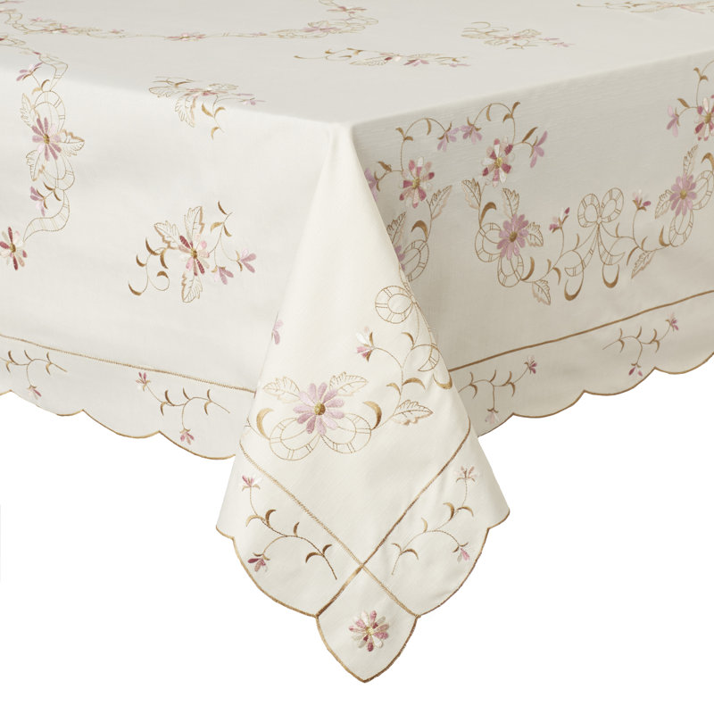 Mendivil Floral Tablecloth, 70" W x 108" L, Beige