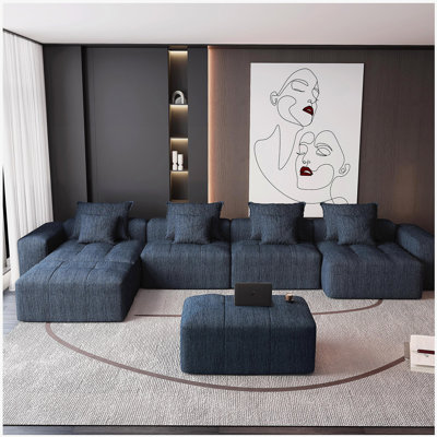 Modern Oversized Modular Sectional Sofa,Sparkling Chenille Fabric Soft Cushion Sofa with 8 Pillows,8 PCS DIY Combination Tufted Sofa,No Assembly Required,BLACK