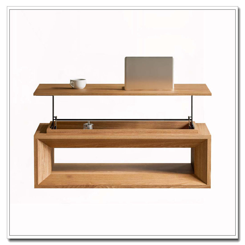 Table basse à plateau relevable 43,3 po avec rangement, Bois naturel