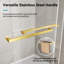 Porte de douche coulissante double sans cadre de 142 à 152 cm (L) x 198 cm (H), en verre trempé transparent de 10 mm, accessoires en acier inoxydable fini or brossé