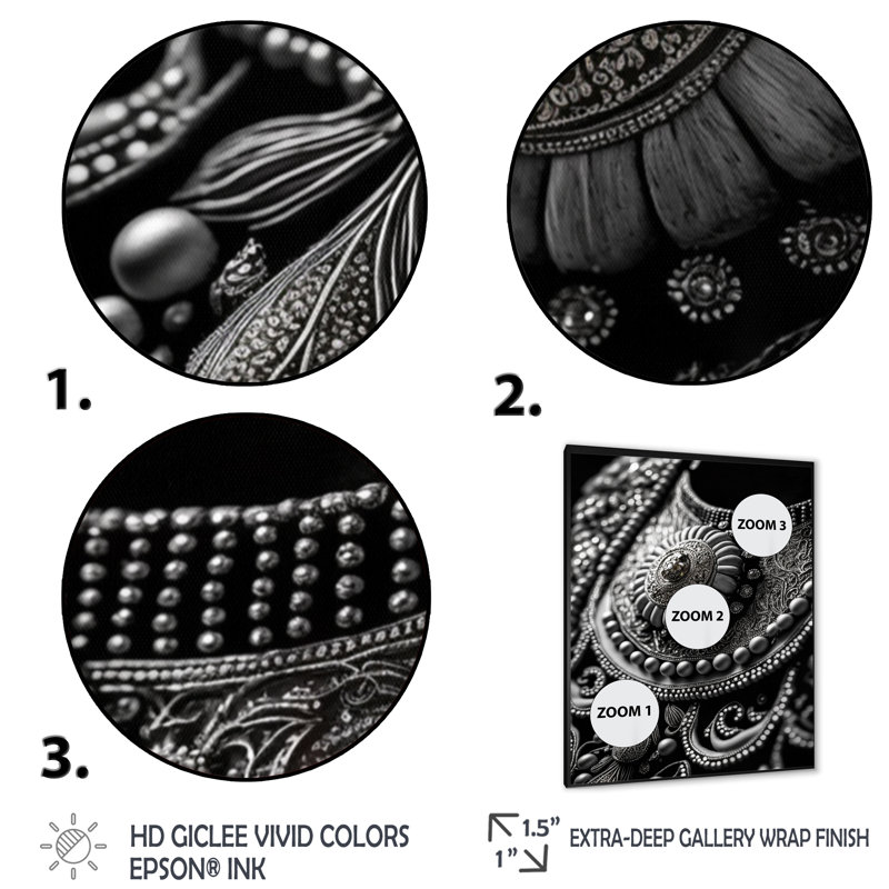 «Druvis Silver Boho Chic Accessoires I», reproduction sur toile, Toile encadrée noire, H 20 po x l 12 po x P 1 po