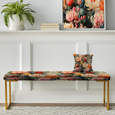 Artistic Impression Floral Pattern - Floral Upholstered Gold Bench
