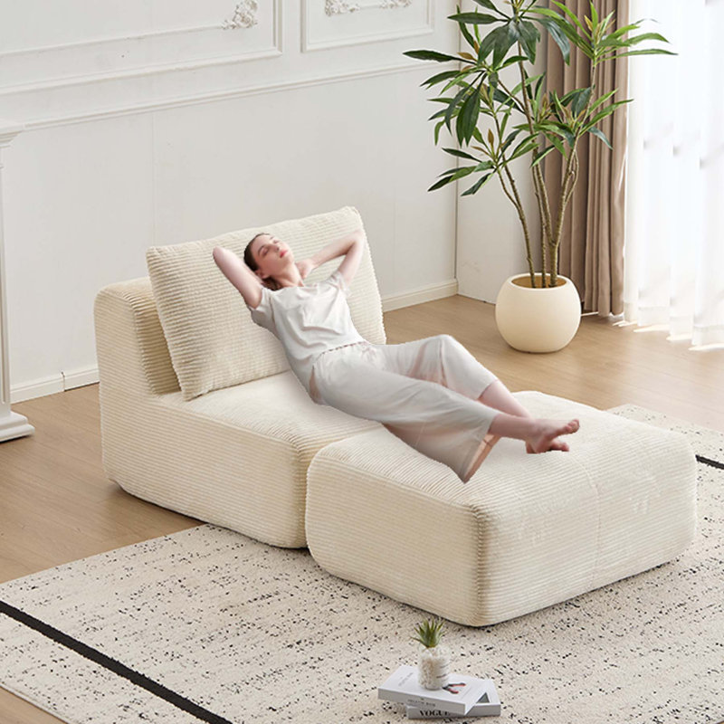 Canapé moderne en mousse à mémoire de forme avec velours côtelé et repose-pieds mobile, Beige