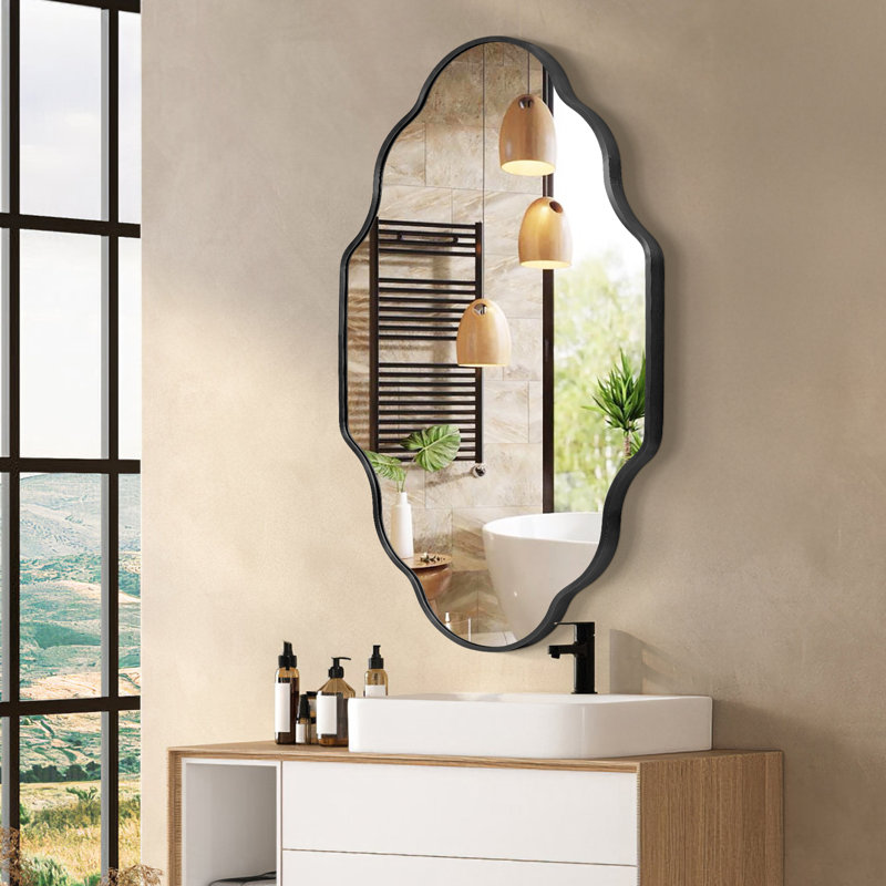 Oval Wall Mirror with Aluminum Frame, HD Tempered Glass, Mosaic Accent, Vertical/Horizontal Hanging, Shatter-Resistant for Bathroom Vanity, Living Room & Entryway
