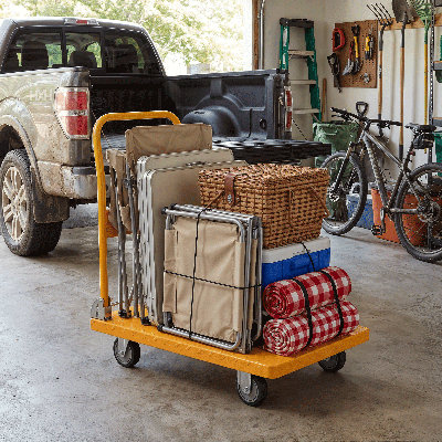 Chariot de plate-forme robuste à capacité de 70 lb avec roulettes pliantes en acier activé par les pieds et roues TPR 28,7 po x 18,5 po
