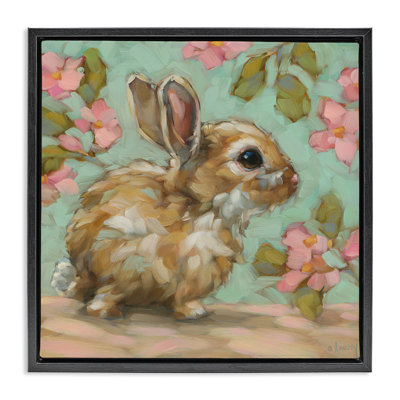 Baby Bunny & Florals Framed Floater Canvas Wall Art by Andrea Lavery