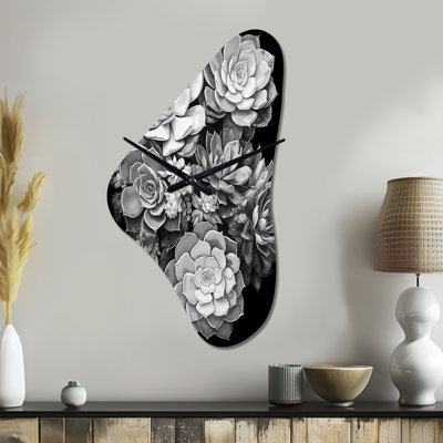 Horloge murale asymétrique florale grise, noire et grise