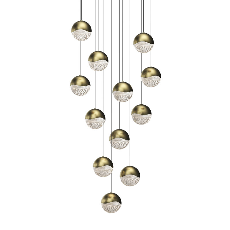 Brass and Crystal 12-Light LED Globe Pendant