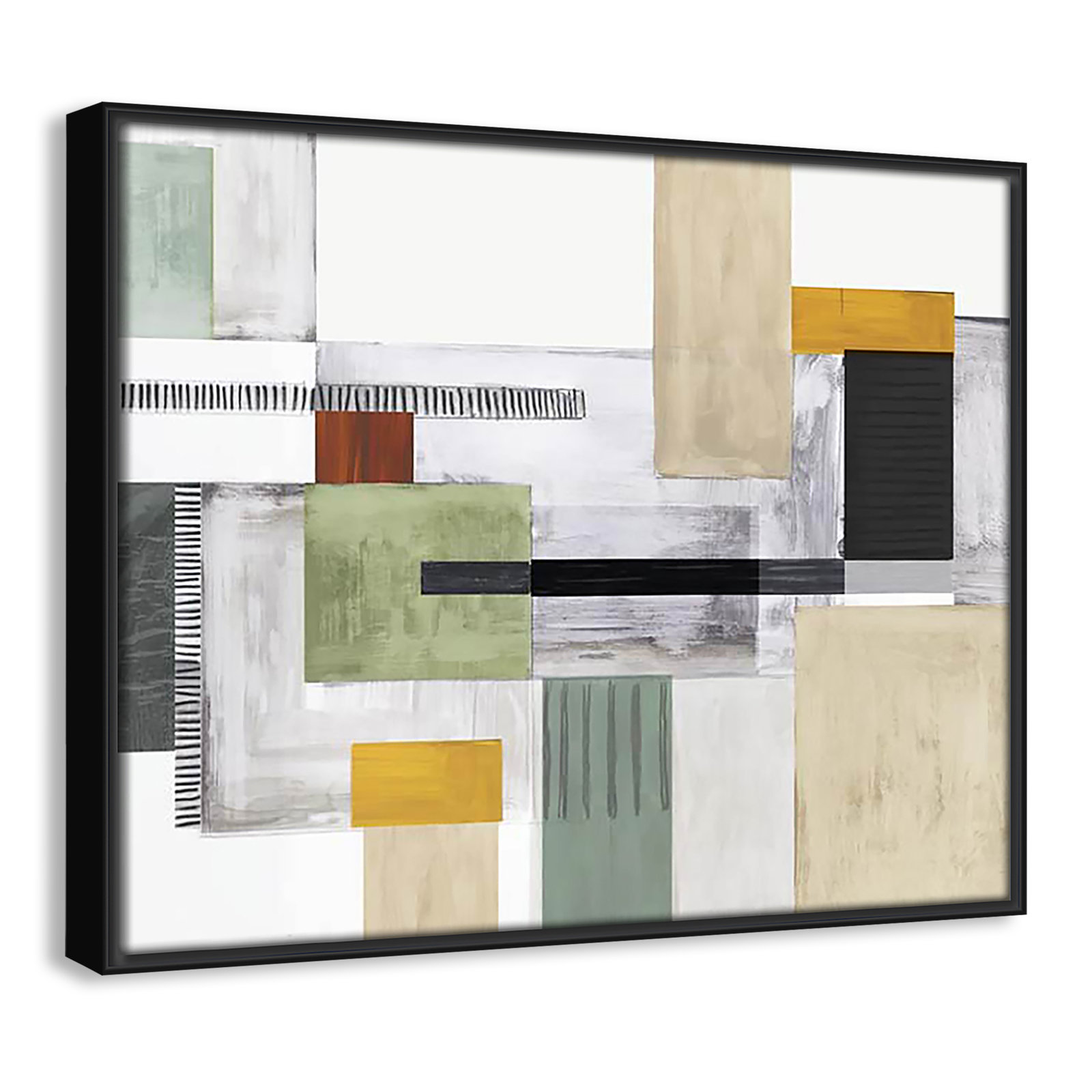 Playful Blocks Print by Tom Reeves, 12.5" H x 15.5" W x 2" D, Black Floater Framed, No Mat