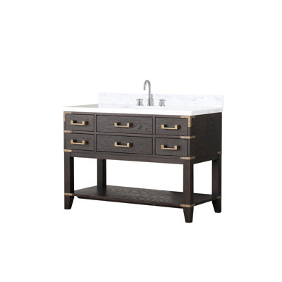 Ensemble de meuble-lavabo simple en chêne l 48 po x P 22 po, plateau en marbre de Carrare et robinet