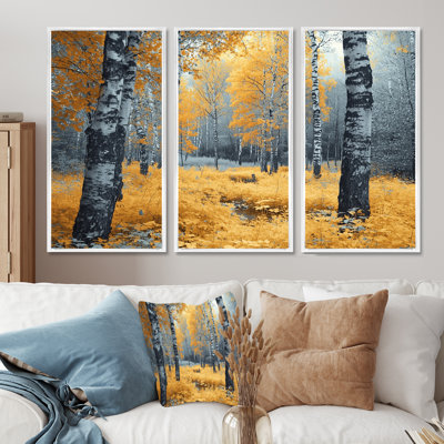Autumn Birch Trees Forest Panorama - ensemble de décoration murale forêt