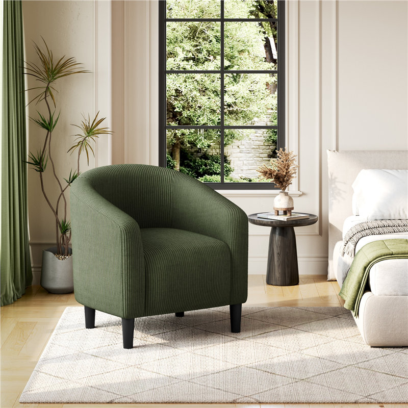 Fauteuil club rembourré en tissu, Vert foncé