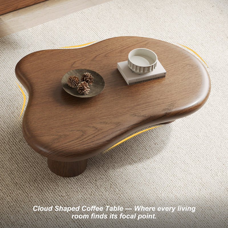Babajide 48.4inch Cloud Shape Brown four leg Coffee Table, Solid Wood Coffee Table for Livingroom, Walnut
