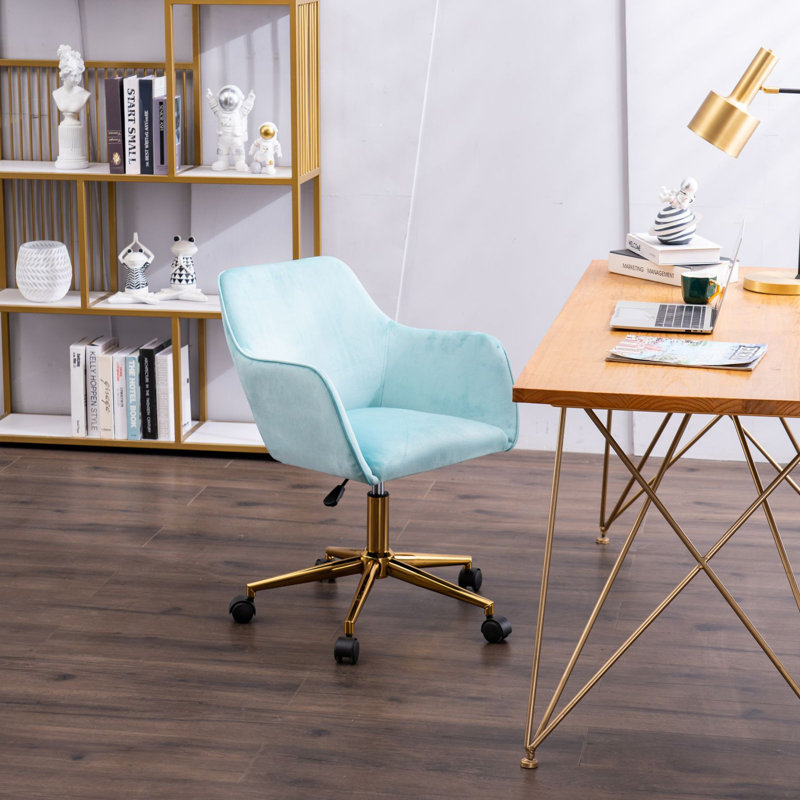 Bollay Fabric Upholstered Swivel Office Chair, Yellow, Velvet