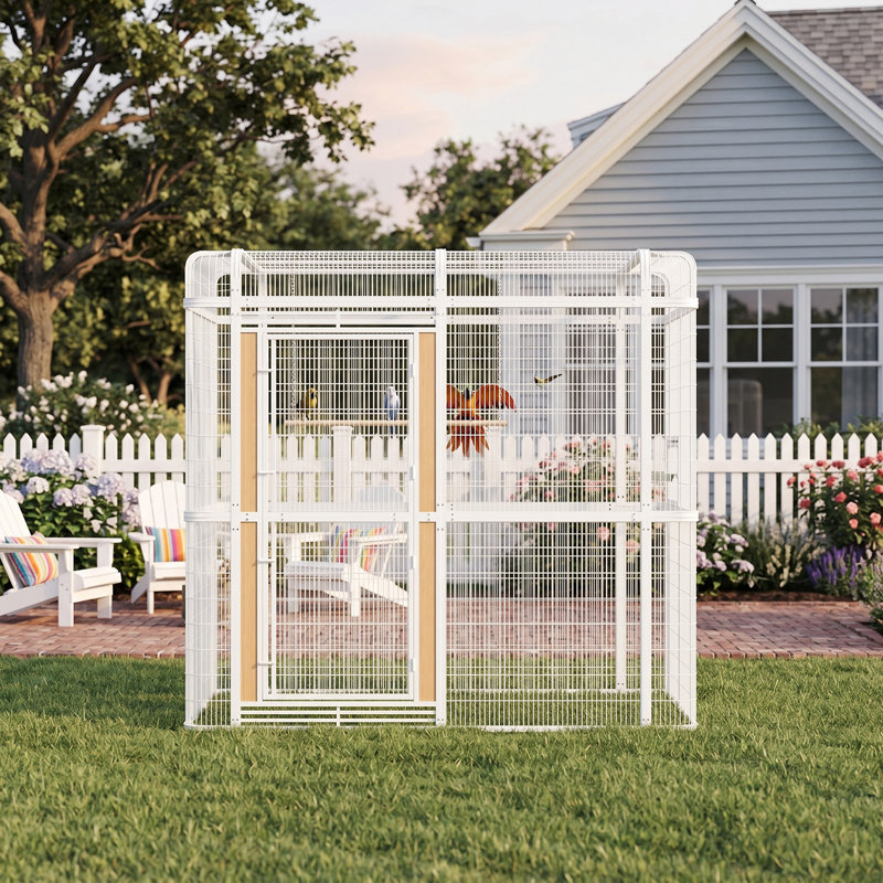 Cage à oiseau avec support en fer 80,7 po Corwynn, Crème, naturel