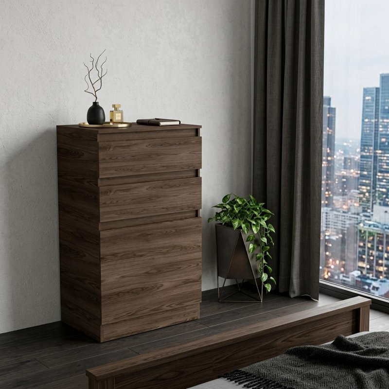 Commode standard à deux tiroirs Eliga, Noyer foncé