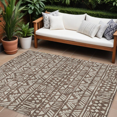 Tapis intérieur et extérieur lavable brun et beige 8 pi x 10 pi Southwestern
