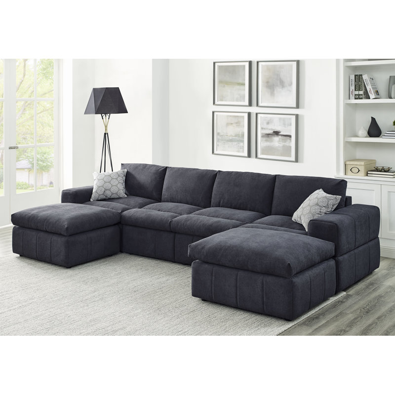 Canapé modulaire réversible avec repose-pieds Enyart, Polyester gris foncé