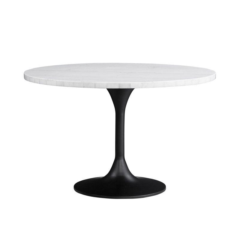 Table de salle à manger Dunham avec plateau en marbre blanc et base en métal noir mat, Noir