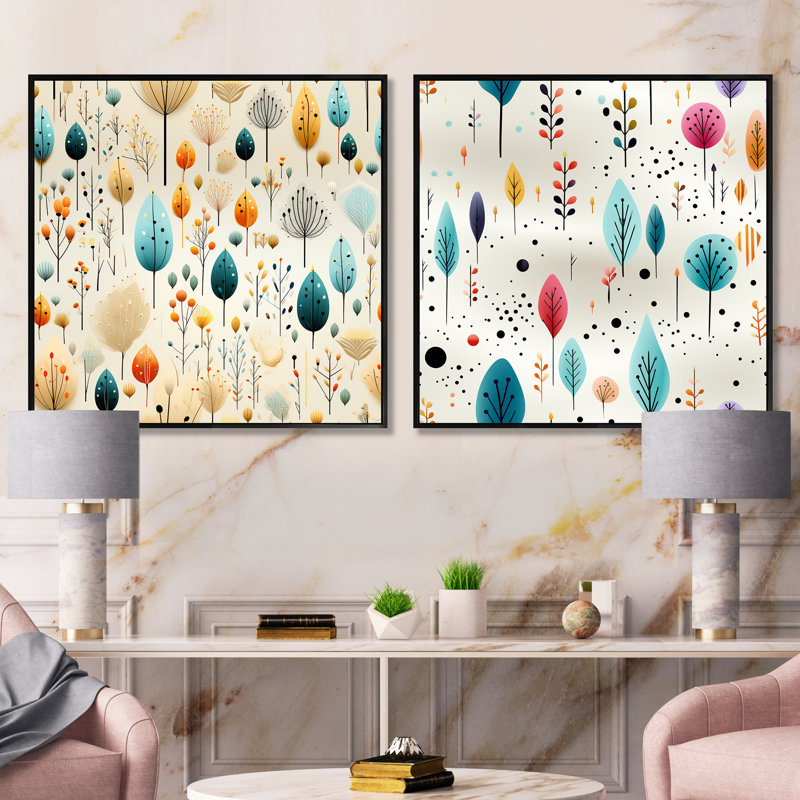 Jefferies - Ensemble de 2 collages carrés botaniques abstraits, Cadre flottant noir, H 36 po x l 73 po