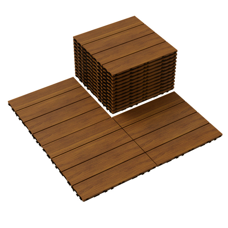 Carreau de terrasse en bois 12 po x 12 po (ensemble de 10), Quatre grilles naturelles
