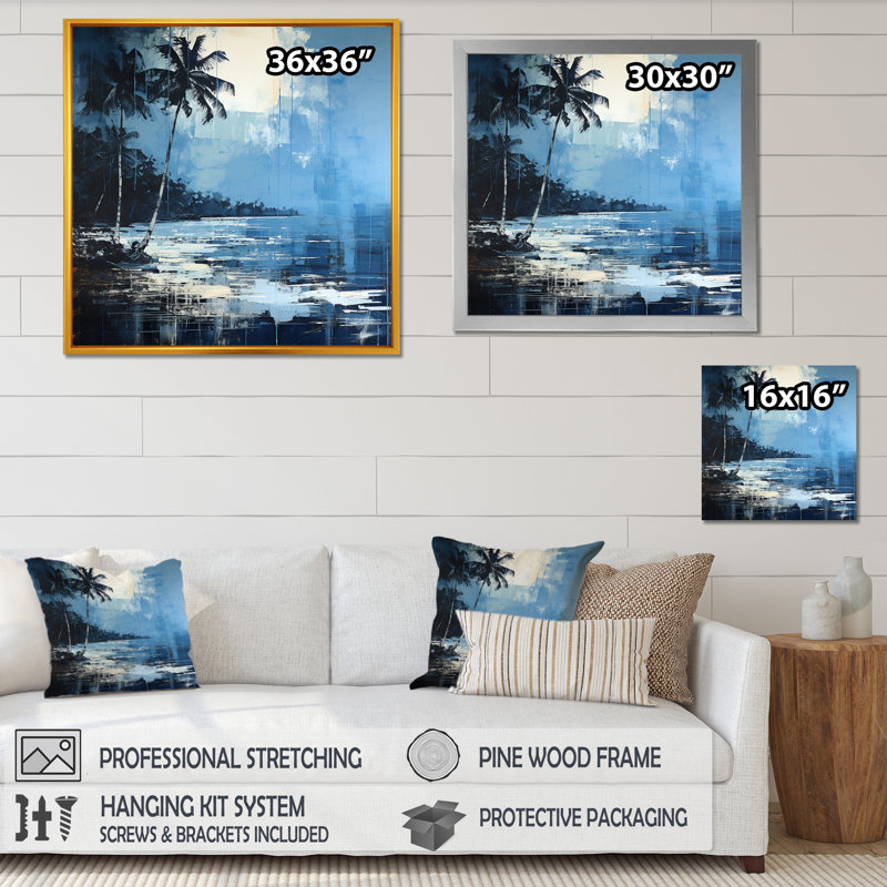 Impression sur toile de tropical tropical bleu et gris Palmtree III - Nautique et plage, H 36 po x l 36 po x P 1,5 po