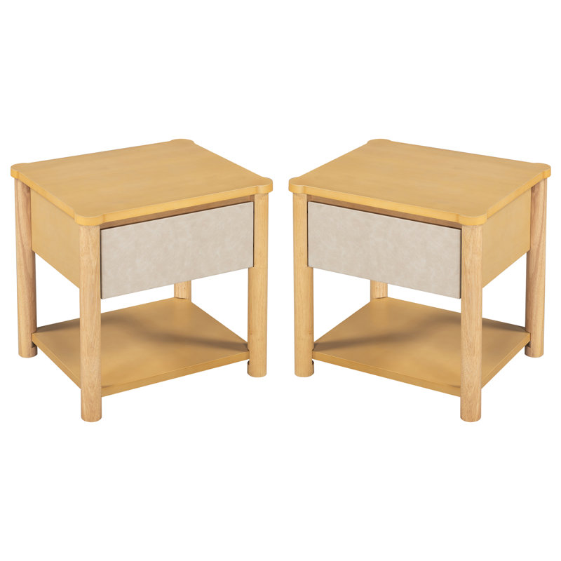 Ensemble de base de lit avec 2 tables de chevet, Beige / Naturel, Grand lit