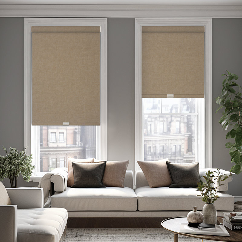 Store à enroulement occultant pour fenêtre Rideaux en lin sans cordon pour fenêtre, Beige, L 30 po x L 72 po