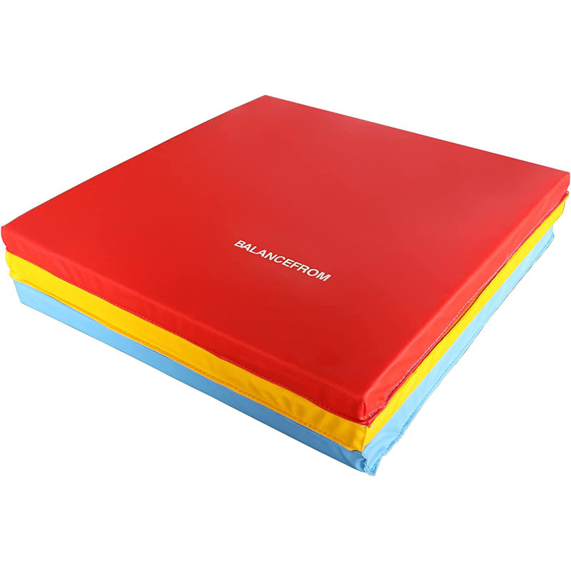 Balancefrom Fitness Gogym 6X2ft Folding 3 Panel Exercise Mat, Red/White/Blue, Red/Yellow/Blue