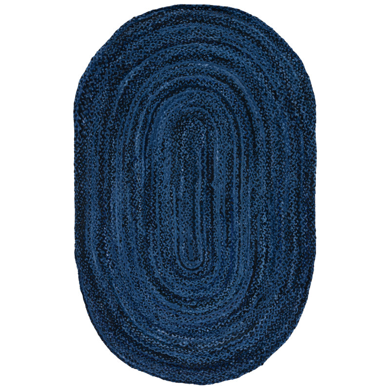 Tapis bleu marine / noir en coton tissé à plat à la main Proffitt, Ovale 3 pi x 5 pi