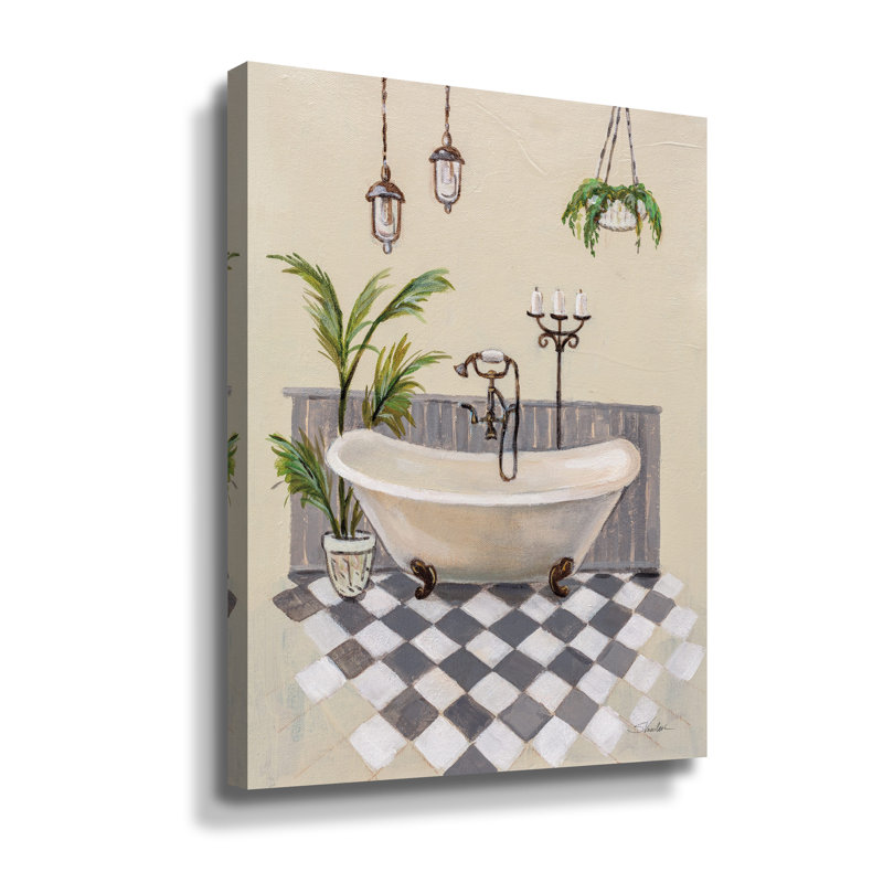 «Gray Cottage Bathroom I», reproduction sur toile à cadre flottant, L 8 po x H 10 po, Toile tendue
