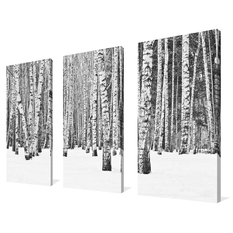 «Birch Trees In Winter», ensemble de 3 impressions sur toile
