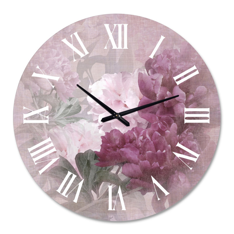 Horloge murale rétro - fleurs mauves et roses II, Surdimensionné