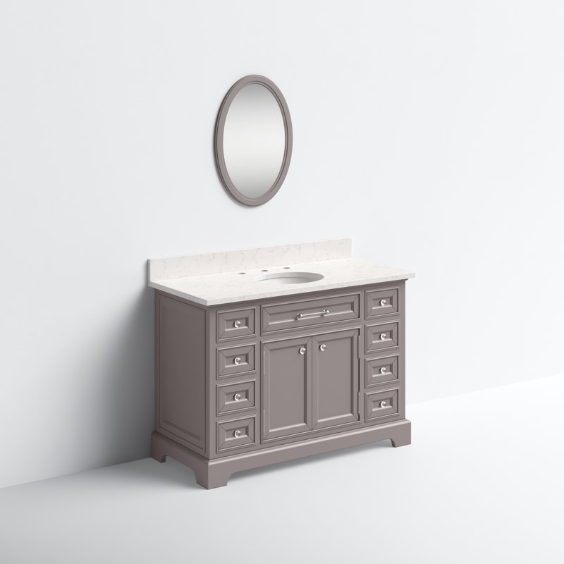 Derby 48" Carrara White Marble Countertop Bath Vanity with Mirror, Grey