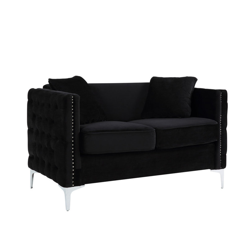 Bayberry 53" Black Velvet Loveseat With 2 Pillows