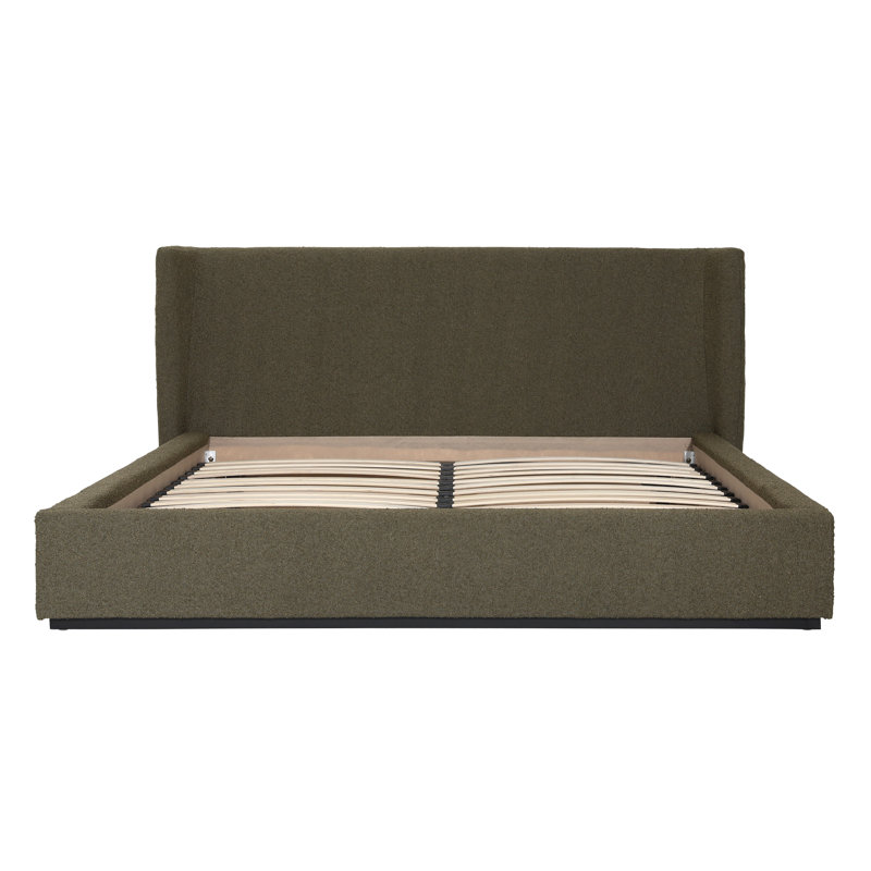 Tobias Upholstered Platform Bed, Olive, East King, King, Olive Green