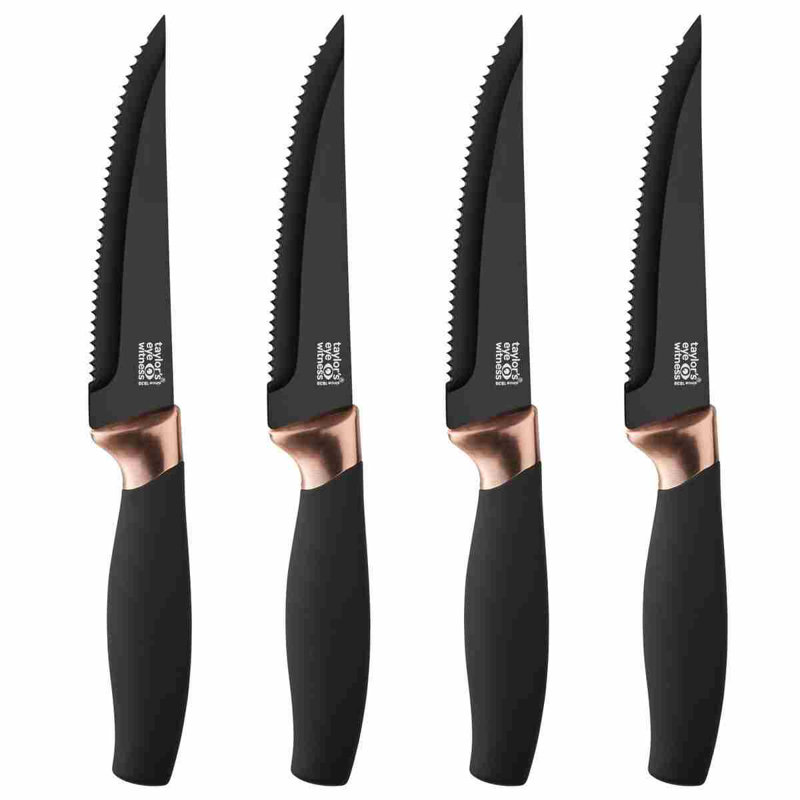 David Shaw Silverware Brooklyn 4 Piece Stainless Steel Steak Knife Set, Black