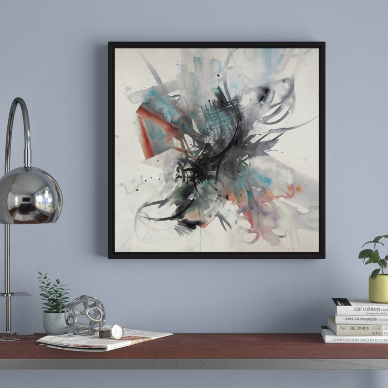 « spring élingue iii », peinture sur toile, H 21,7 po x l 21,7 po x P 1,75 po, Cadre flottant noir
