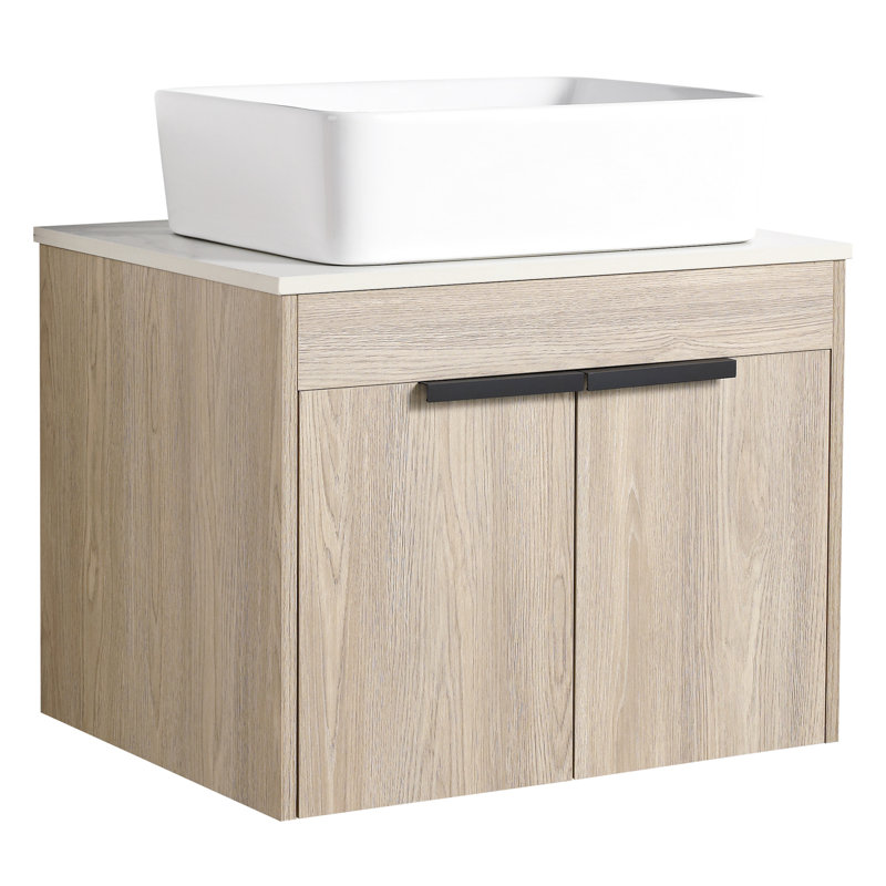 Meuble-lavabo de salle de bain avec lavabo en céramique. Meuble-lavabo mural de 24 po en chêne blanc. Porte à fermeture douce et espace intérieur abondant. Armoire moderne. Rangement intérieur généreux dans les armoires.