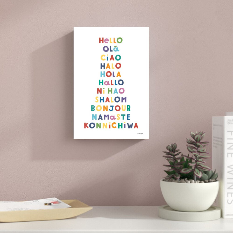 «Say Hello», art textuel sur toile tendue, H 12 po x l 8 po